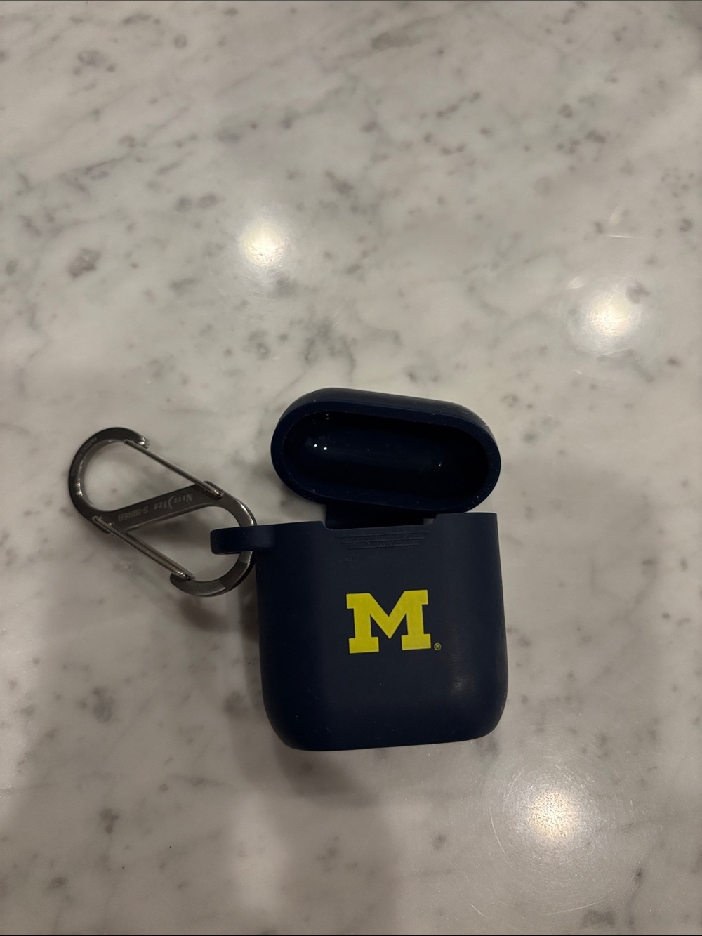 Navy Silicone AirPods Case with Yellow M Logo